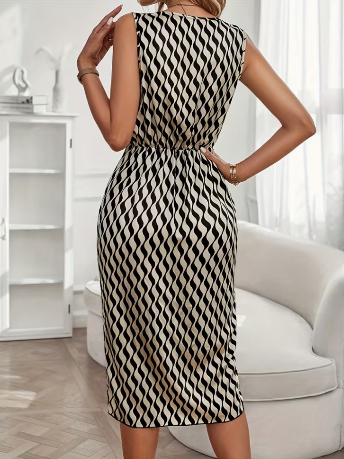 Vestido Midi Acetinado Estampado Assimétrico com Gola Solta – Maryam [FRETE FULL]
