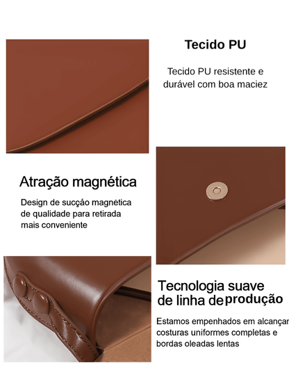 Bolsa Feminina em Couro PU com Design Arredondado Fecho Magnético e Alça Regulável – Odete