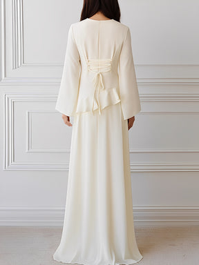 Vestido Longo de Festa em Chiffon com Manga Sino Babado e Amarração - Rubia