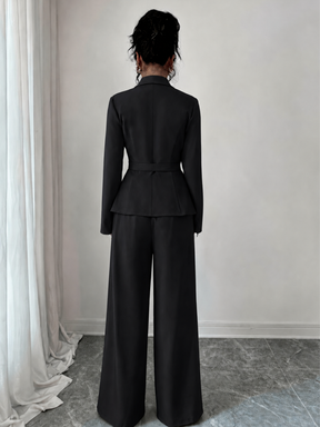 Conjunto Alfaiataria com Blazer Peplum Acinturado e Calça Pantalona- Loreta