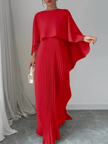 Vestido Longo de Festa Plissado com Capa Peplum Embutida – Loren