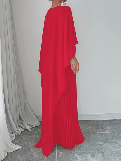 Vestido Feminino Longo de Festa Plissado com Capa Peplum Elegante Embutida – Loren