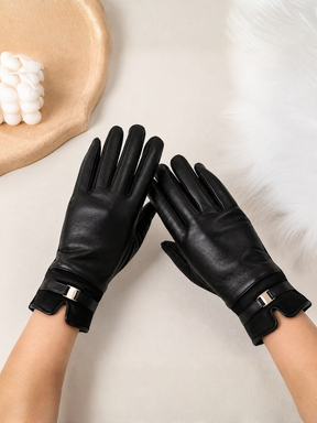 Luva Touch em Couro PU e Suede com Fivela Dourada Elegante- Kimberly
