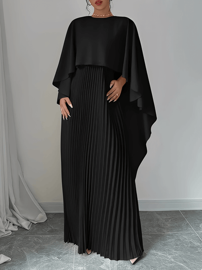 Vestido Feminino Longo de Festa Plissado com Capa Peplum Elegante Embutida – Loren