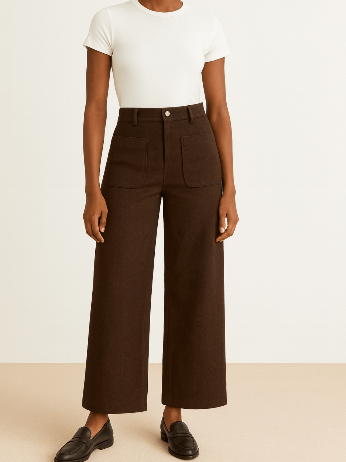 Calça Feminina Vintage em Veludo Cotelê com Bolsos Frontais Cintura Alta e Modelagem Wide Leg - Antonia
