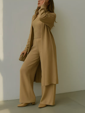 Conjunto 3 Peças com Blusa Canelada  Cardigan e Calça Pantalona - Lolla