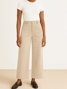 Calça Wide Leg Vintage em Veludo Cotelê Cintura Alta com Bolsos - Antonia