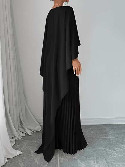 Vestido Feminino Longo de Festa Plissado com Capa Peplum Elegante Embutida – Loren