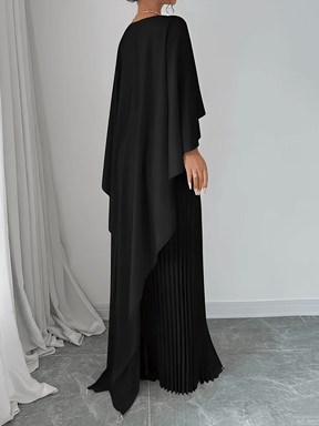 Vestido Longo de Festa Plissado com Capa Peplum Embutida – Loren