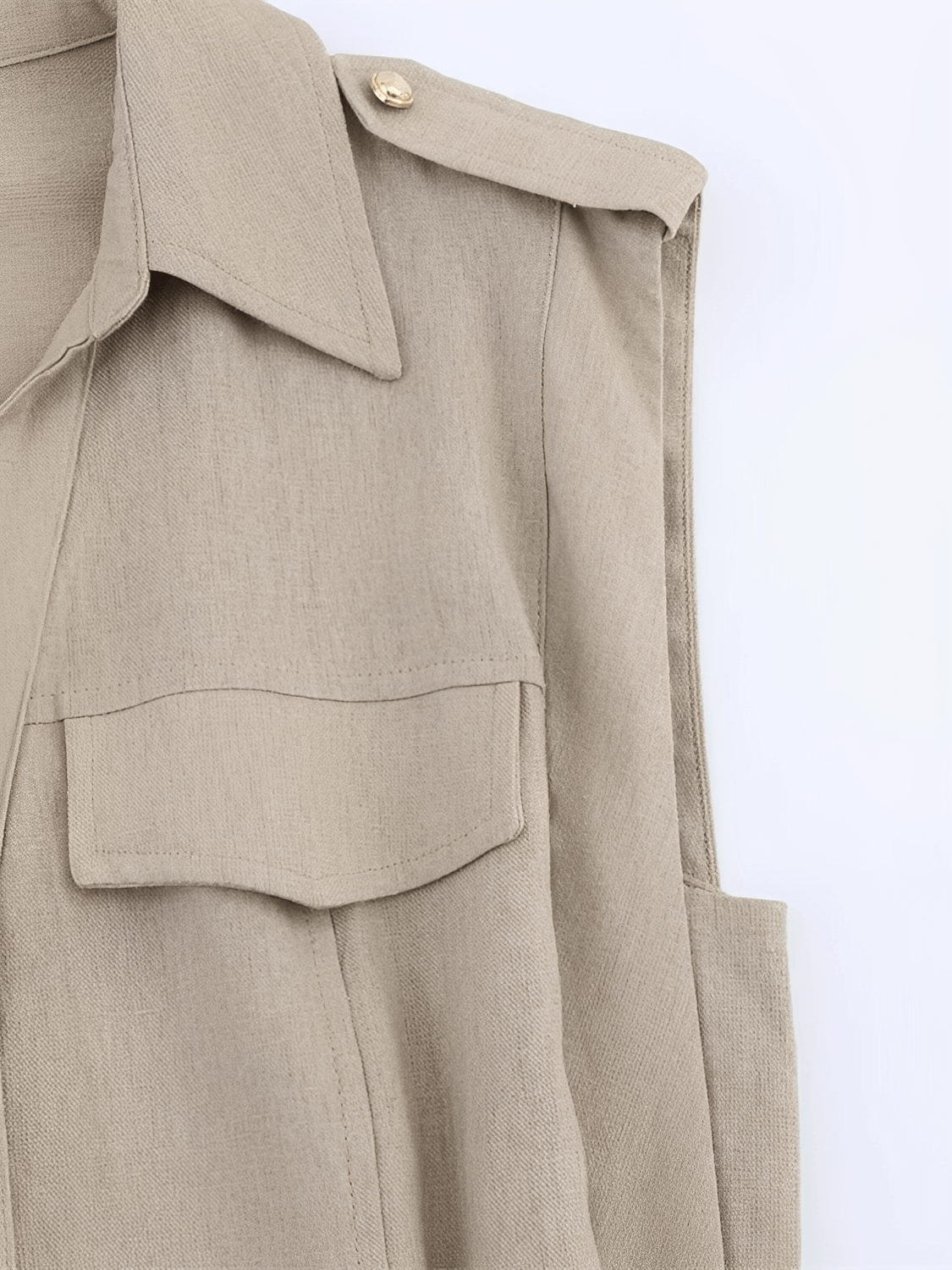Vestido Feminino Midi Chemise Sem Mangas com Botões Frontais Bolsos Decorativos e Fivelas Laterais – Melina