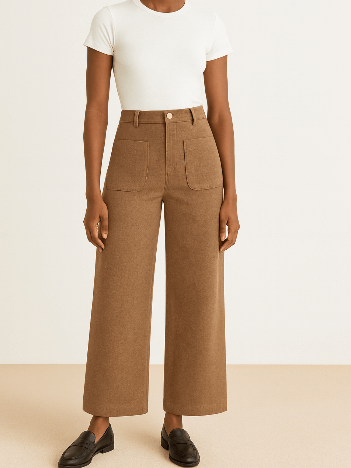Calça Feminina Vintage em Veludo Cotelê com Bolsos Frontais Cintura Alta e Modelagem Wide Leg - Antonia