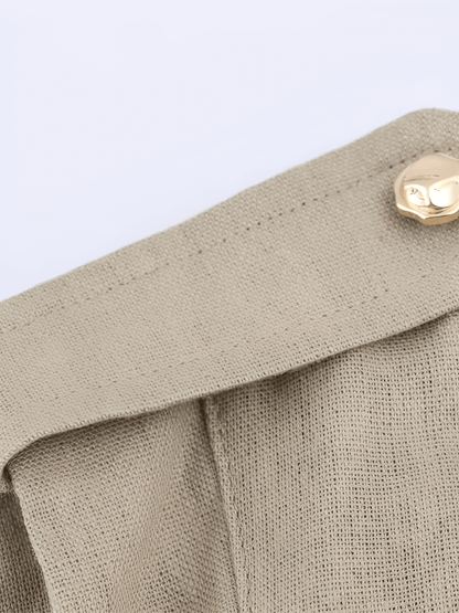 Vestido Feminino Midi Chemise Sem Mangas com Botões Frontais Bolsos Decorativos e Fivelas Laterais – Melina