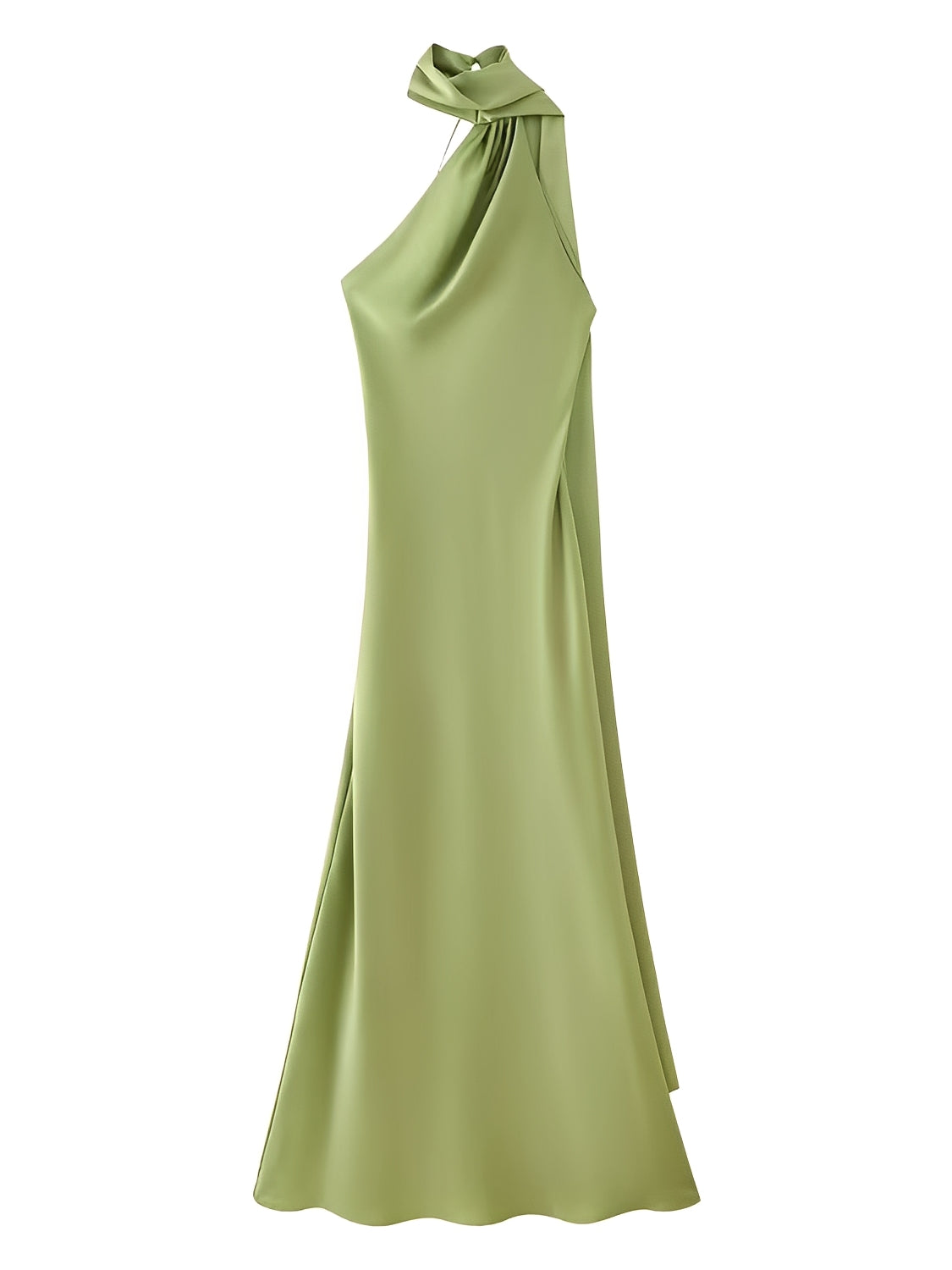 Vestido Longo Acetinado Halter com Capa Lateral e Costas Nuas - Serena
