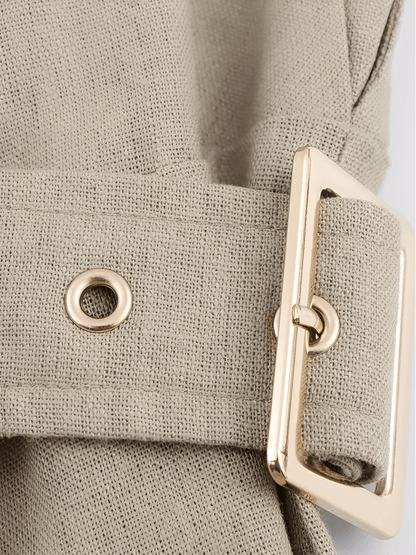 Vestido Feminino Midi Chemise Sem Mangas com Botões Frontais Bolsos Decorativos e Fivelas Laterais – Melina