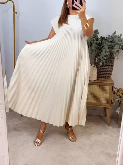 Vestido Feminino Longo Plissado Soltinho com Mangas Curtas - Diana