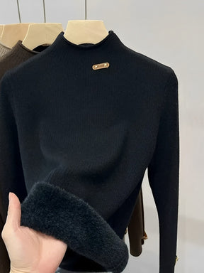 Suéter Feminino Peluciado de Algodão com Gola Alta Aconchegante – Nancy