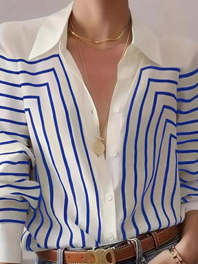 Camisa Listrada Elegante com Botões Frontais – Zaira