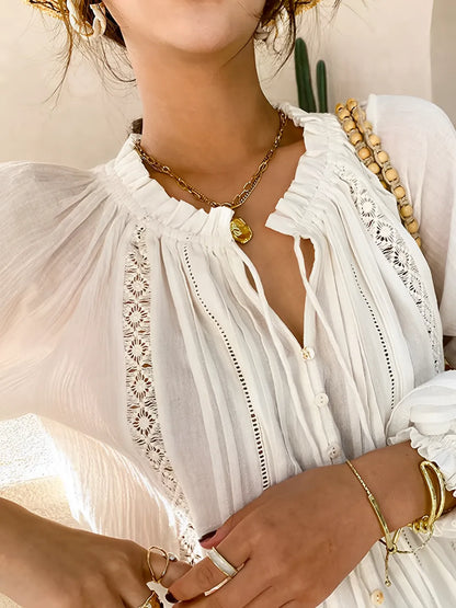 Blusa Feminina Romântica Boho com Gola em V e Mangas Puff - Liz