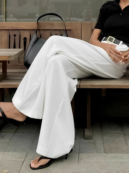 Calça Feminina Pantalona Branca Cintura Alta com Fecho e Zíper - Zoe