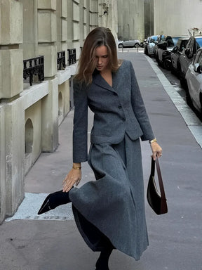 Conjunto de Blazer com Colarinho e Saia Midi em Lã Batida - Anastacia