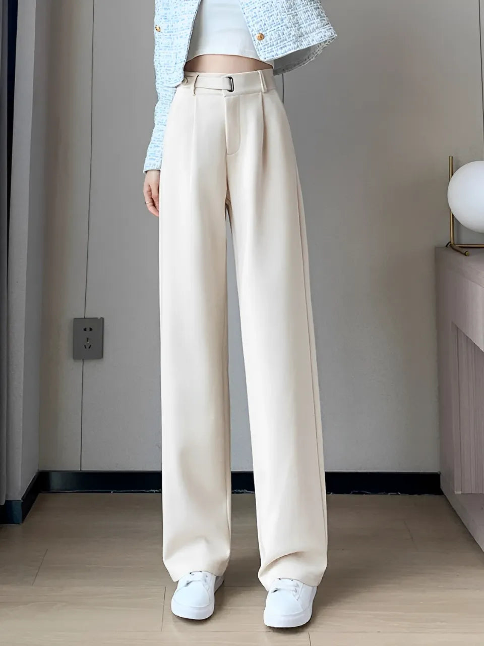 Calça Wide de Lã Batida com Cintura Alta de Elástico e Bolsos – Maysa