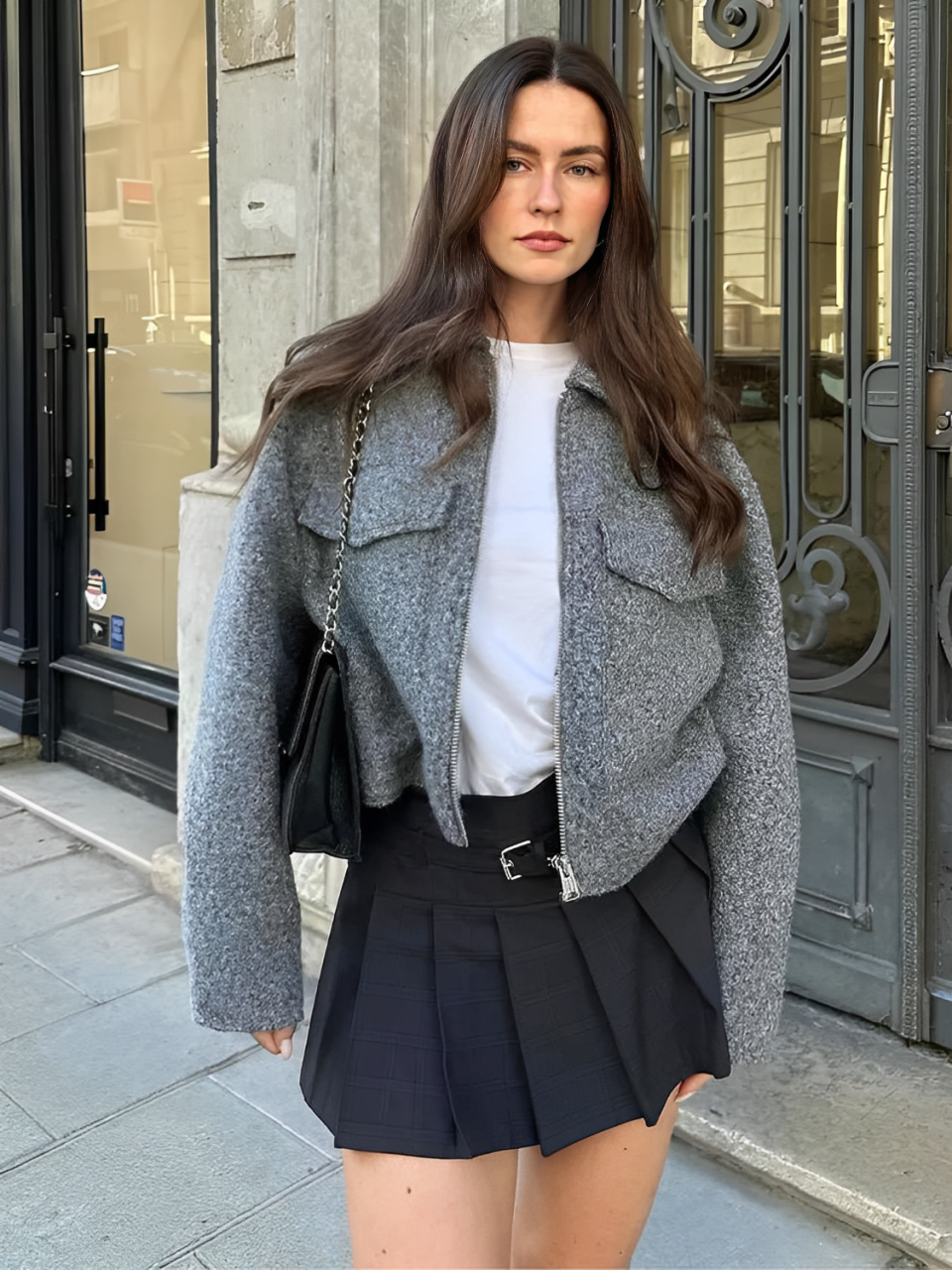 Jaqueta Feminina Bomber de Lã com Bolsos e Zíper - Jessy