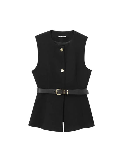 Blusa Feminina Regata Peplum com Botões e Cinto Ajustável - Cora