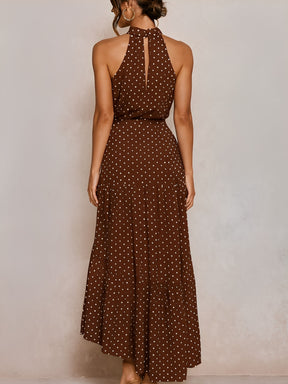 Vestido Midi em Poá Acinturado Decote Halter e Saia em Camadas – Andressa [FRETE FULL]