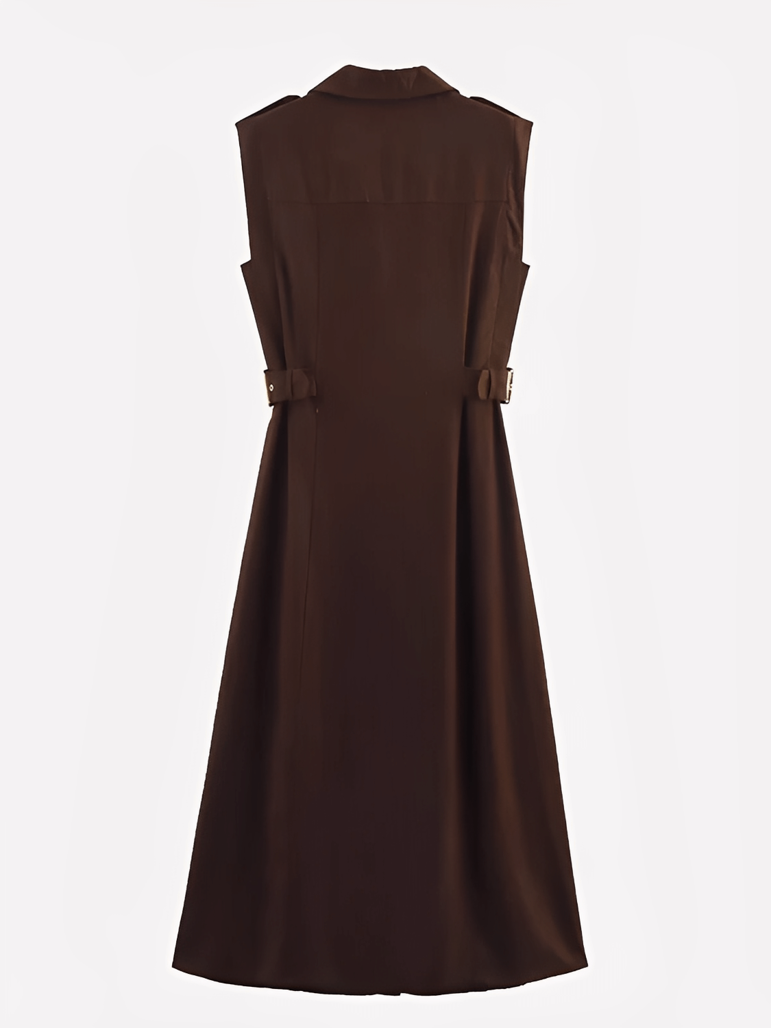 Vestido Feminino Midi Chemise Sem Mangas com Botões Frontais Bolsos Decorativos e Fivelas Laterais – Melina