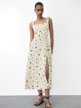 Vestido Midi de Linho com Estampa Floral e Amarração nas Costas - Malu