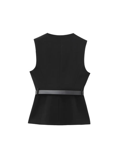 Blusa Feminina Regata Peplum com Botões e Cinto Ajustável - Cora