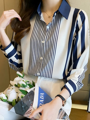 Camisa Feminina Listrada Elegante Casual - Rachel [FRETE FULL]