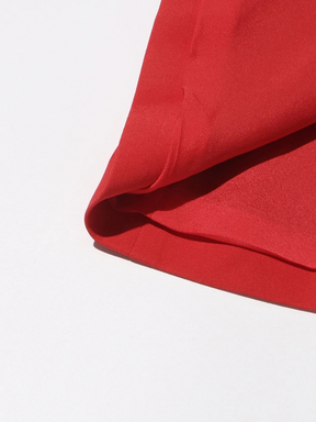 Vestido Midi Vermelho Acinturado com Decote em V Sem Mangas – Elysia