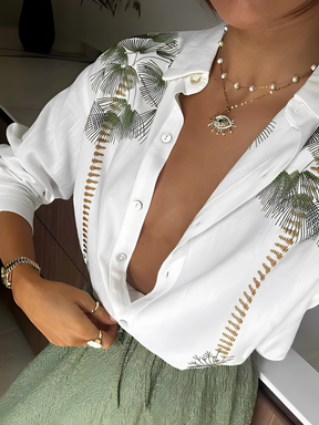 Conjunto Elegante com Camisa Estampada de Botão e Calça Fluida - Pandora [FRETE FULL]