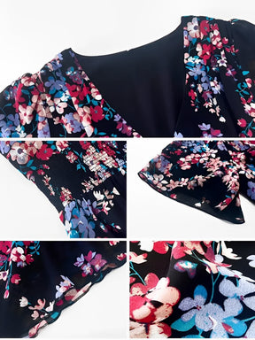 Vestido Midi Floral Fluido com Decote em V e Mangas Curtas – Salma [FRETE FULL]