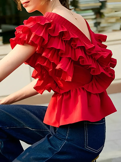 Blusa Feminina com Babados Decote em V com Botões - Isabella