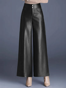 Calça Feminina Flare Cintura Alta em Couro Sintético com Zíper – Ellie