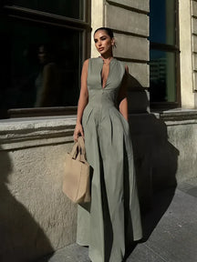 Vestido Longo com Zíper no Busto Cintura Império e Bolsos – Liriel