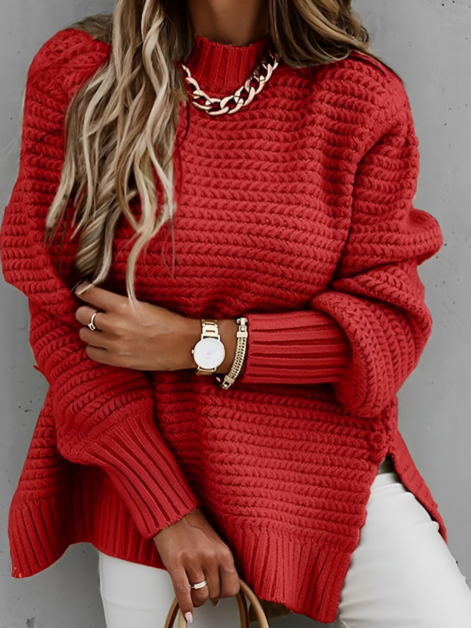 Suéter Feminino Mullet de Tricô Gola Alta e Mangas Bufantes - Aurora