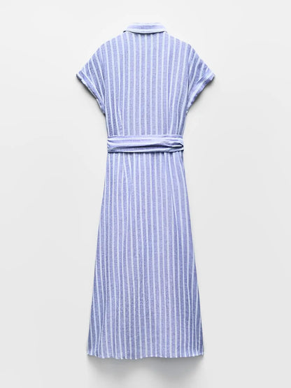 Vestido Feminino Chemise Midi em Linho com Abertura Frontal de Botões - Jessie