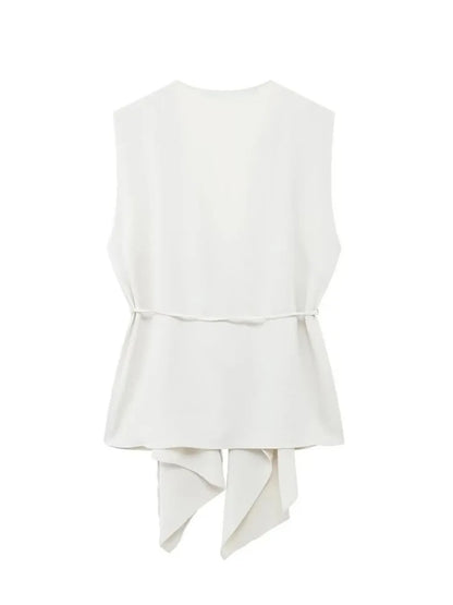 Blusa Feminina Bainha Assimétrica com Decote em V e Cinto de Cordão Ajustável - Serena