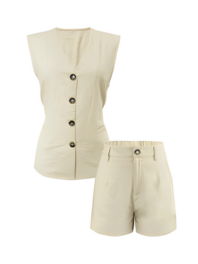 Conjunto de Linho Colete com Amarração e Bermuda Cós Elástico - Eleanor