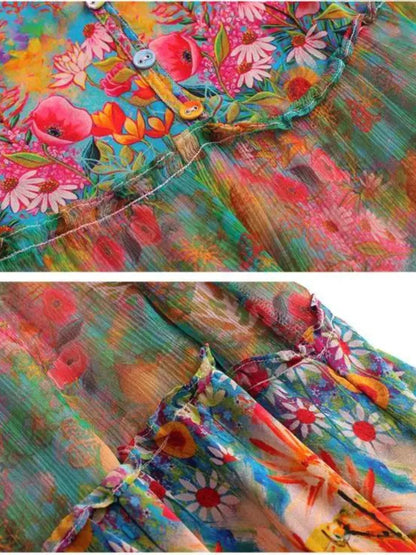 Vestido Feminino Midi Estampado Floral de Chiffon - Keila