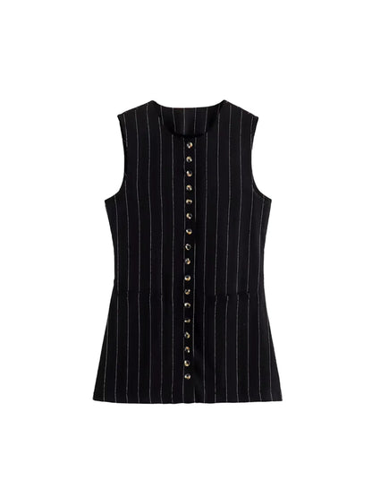 Blusa Feminina Risca de Giz com Botões e Amarração nas Costas - Cecília