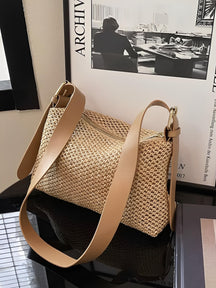 Bolsa Tiracolo de Palha com Alça Ajustável  Elegante em Couro PU- Coraline