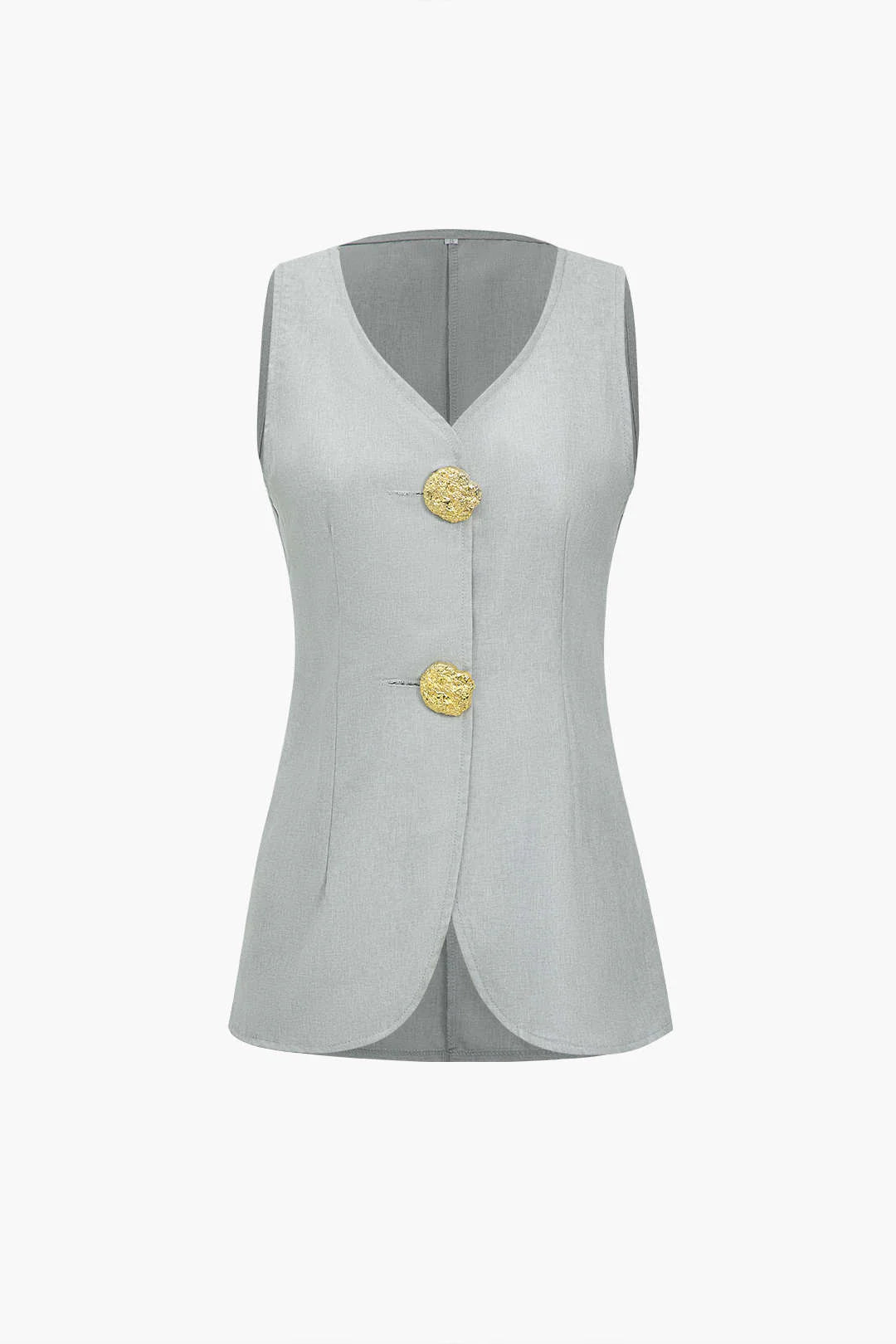 Conjunto Feminino de Alfaiataria com Colete Acinturado de Botões Maxi e Calça Reta com Fenda - Brenda [FRETE FULL]