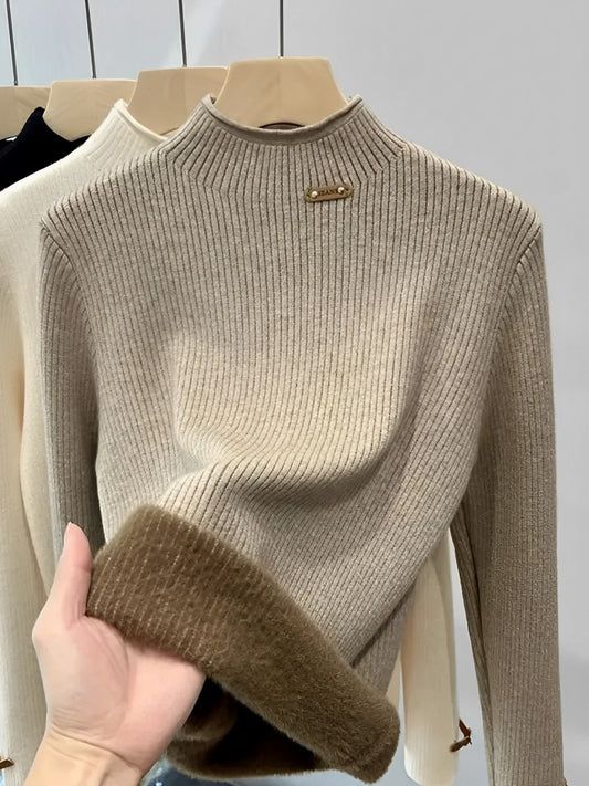 Suéter Feminino Peluciado de Algodão com Gola Alta e Textura Aconchegante - Nancy