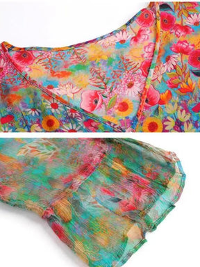 Vestido Midi Floral em Chiffon Estampado com Mangas Longas – Keila