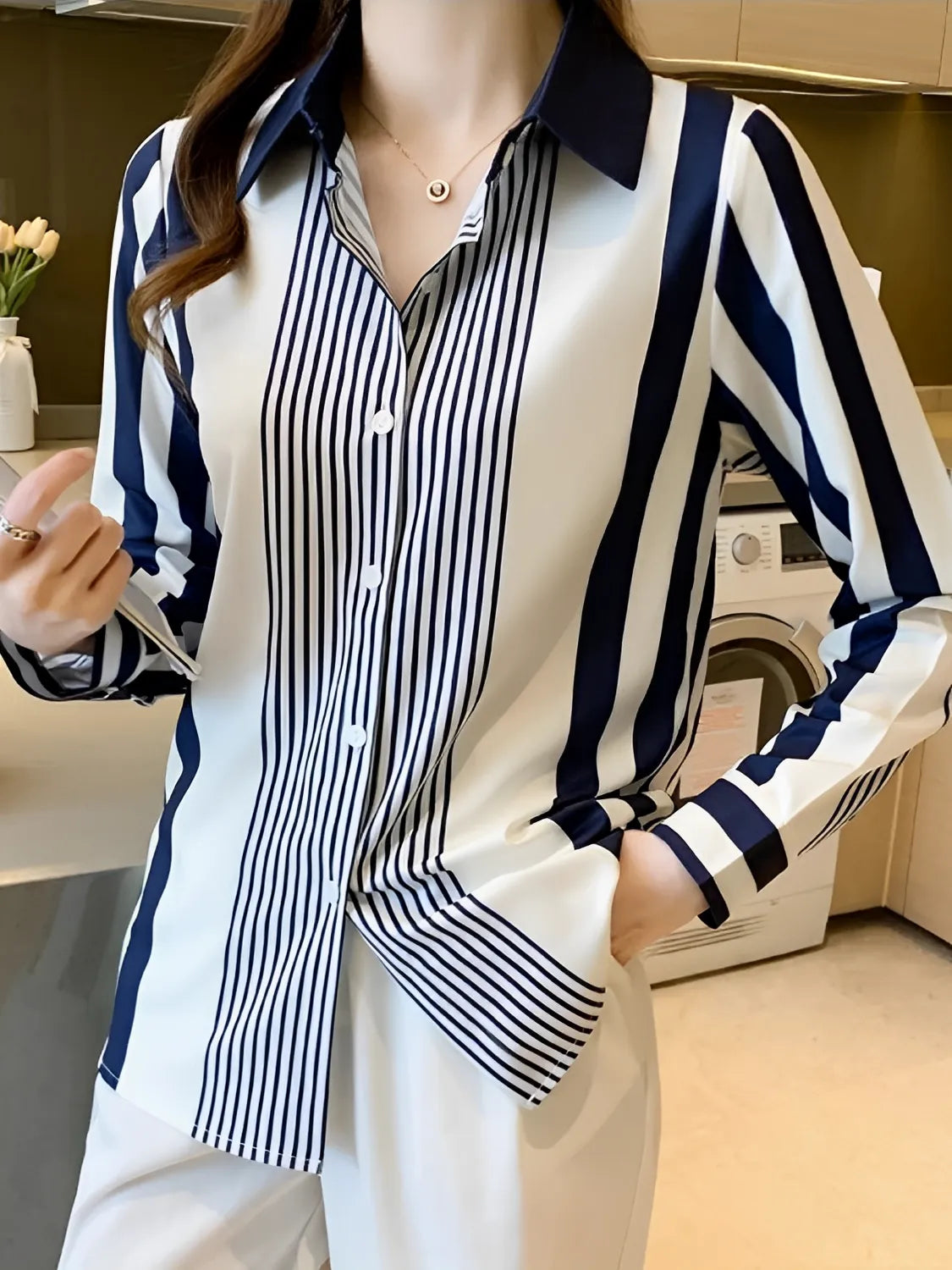 Camisa Feminina Listrada Elegante Casual - Rachel [FRETE FULL]