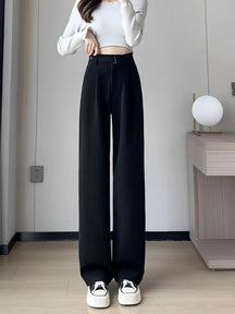 Calça Wide de Lã Batida com Cintura Alta de Elástico e Bolsos – Maysa